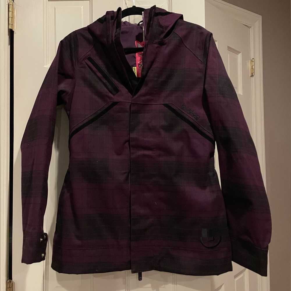 Burton - size small snowboarding jacket and hoodie (purple plaid)